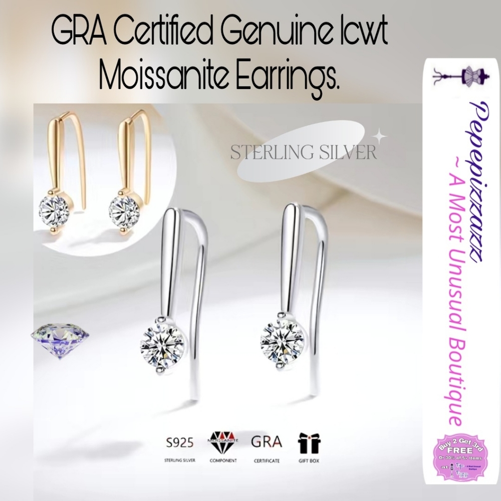 GENUINE GRA CERTIFIED MOISSONITE EARRINGS 1cwt 925 sterling silver
